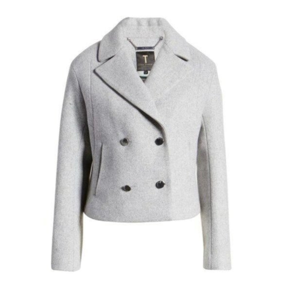 Ted Baker London Agneta Double Breast Crop Jacket in Light Gray Size 6 NWT - Picture 1 of 14
